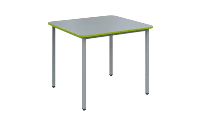 JSBR 90N Jídelní stůl 900 x 900 mm, deska šedá s hranou jarní zeleň / podnož stříbrná